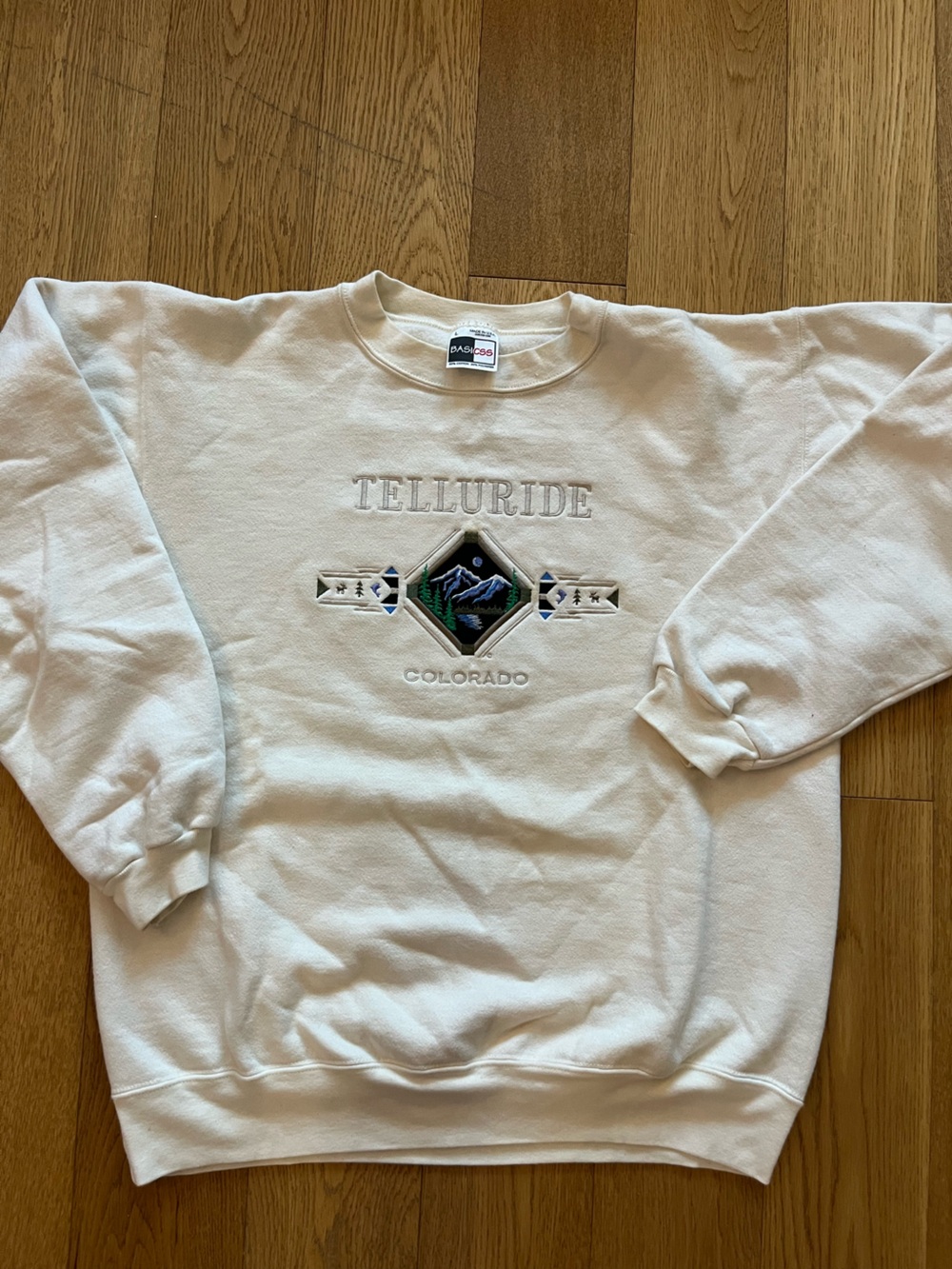 Vintage Telluride Colorado Sweatshirt Basicss Large L Cream Embroidered Mountain